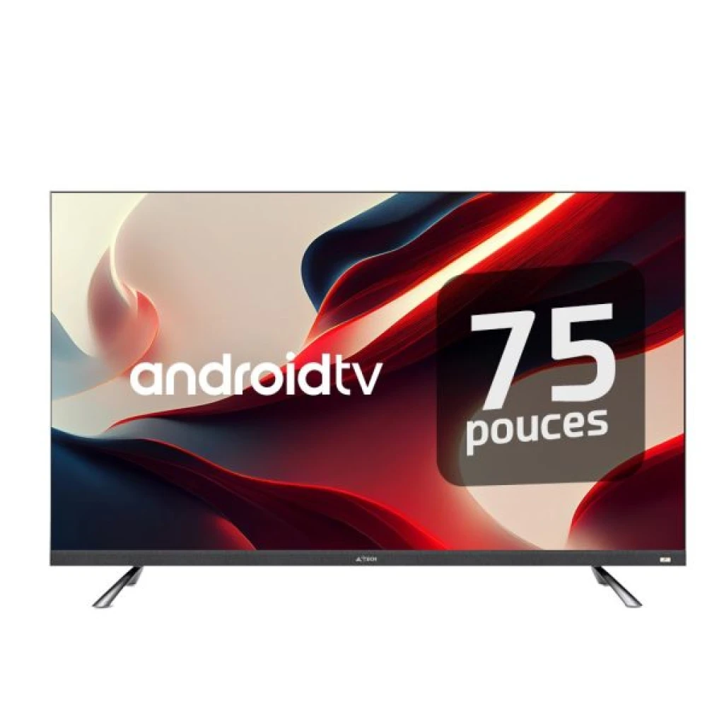 Téléviseur Astech 75LX300Q – Android TV 75 Pouces avec Barre de Son Intégrée – Son Puissant et Image Géante