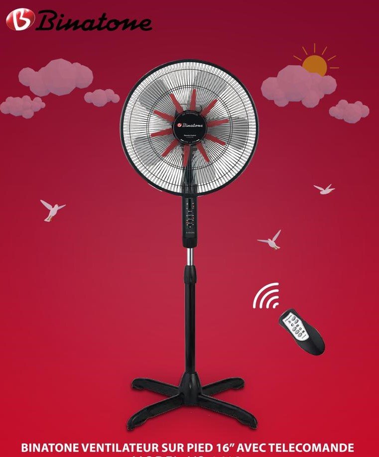 VENTILATEUR BINATONE 16 » SUR PIED AVEC COMMANDE A1612RC
