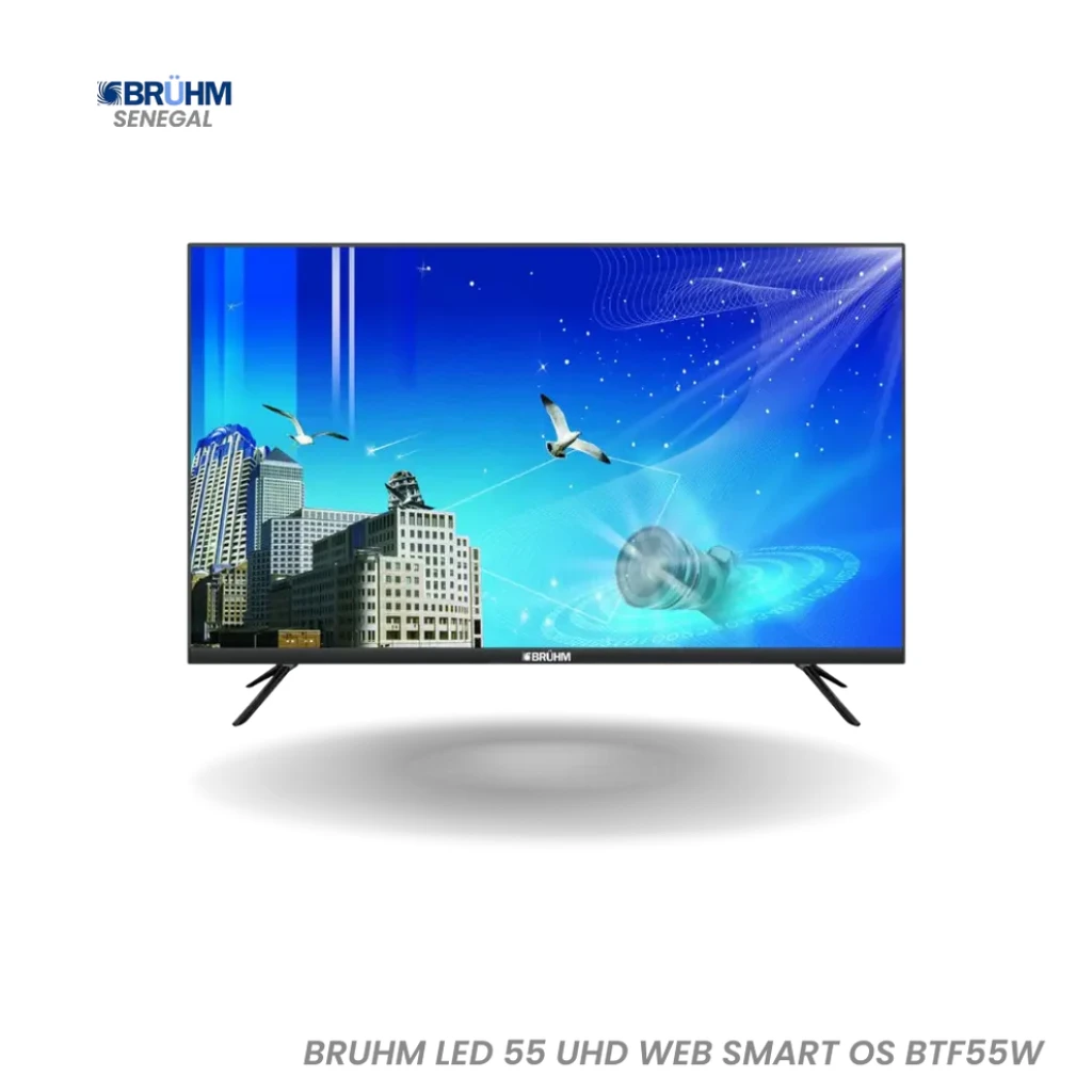 Téléviseur BRUHM LED 55″ UHD – Web Smart OS – BTF-55W – Expérience Visuelle Intelligente et Immersive