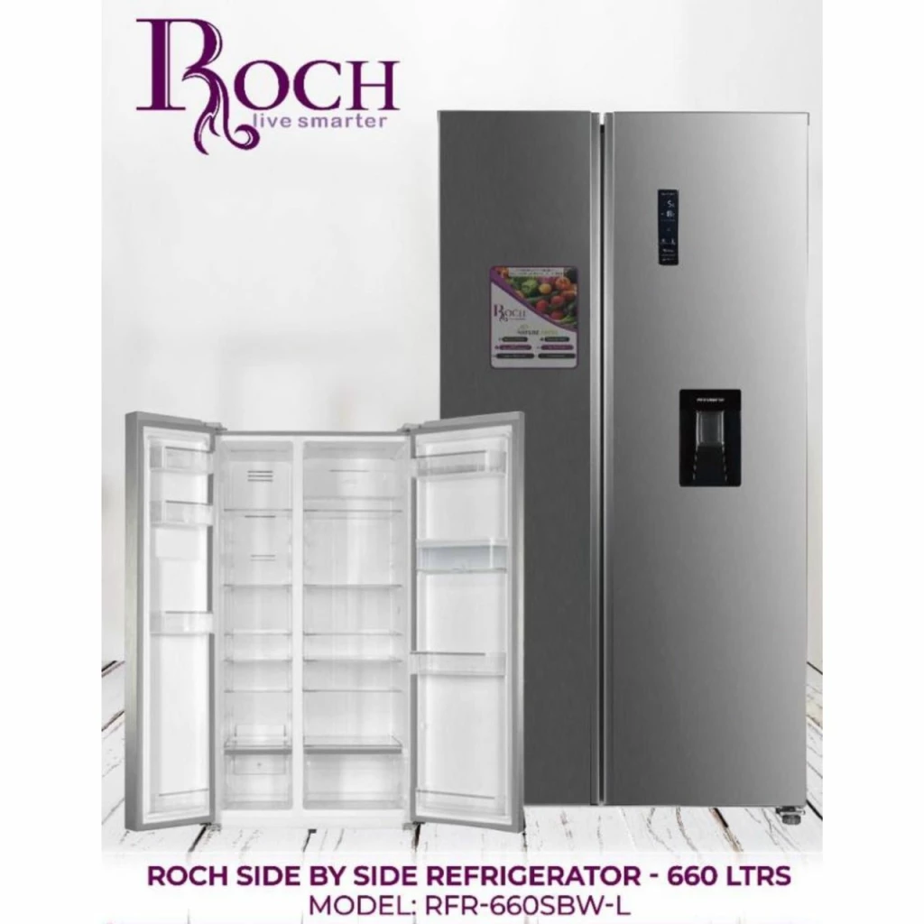 Réfrigérateur ROCH SIDE BY SIDE 2 portes avec fontaine 660 L Silver