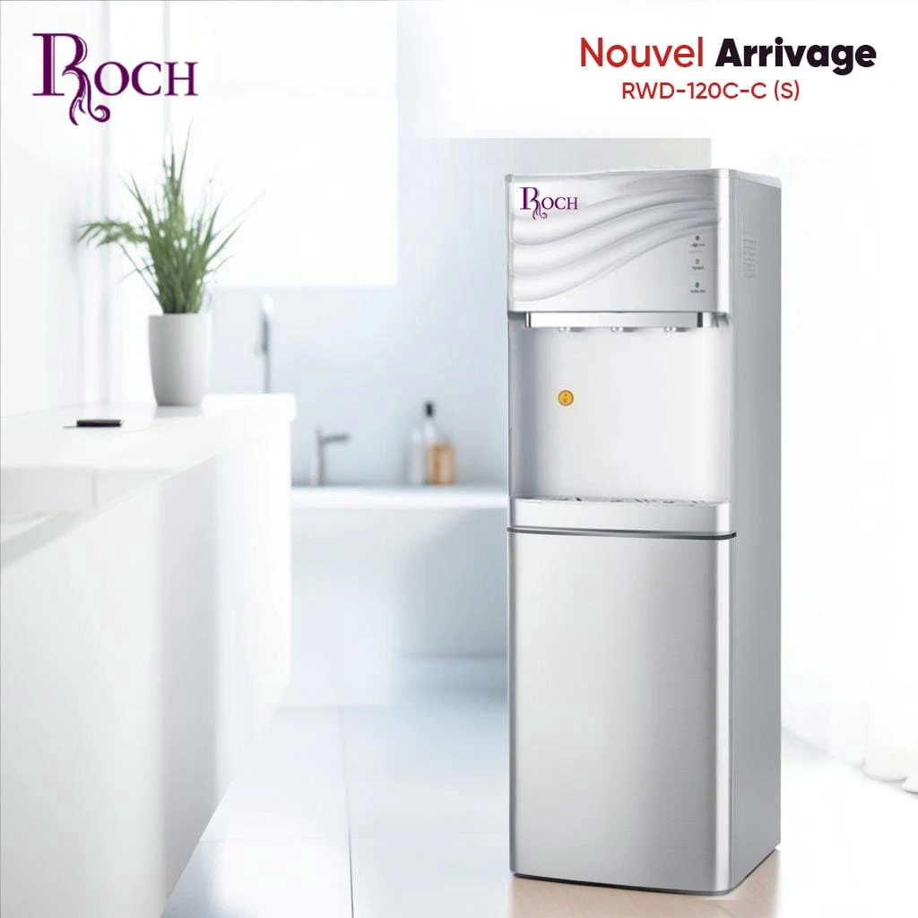 Fontaine à Eau ROCH RWD120 – 3 Robinets Chaud/Froid/Tempéré avec Mini Frigo Intégré