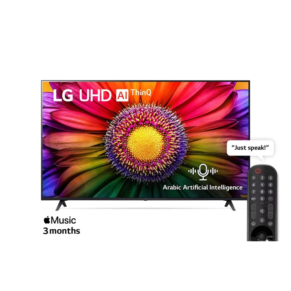 Televiseur LG 65″ pouces LG, UHD 4K TV UR80 series, WebOS Smart AI ThinQ, Magic Remote, 3 side cinema, HDR10, HLG, AI Sound Pro (5.1.2ch)