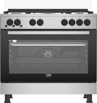 Cuisinière Beko 5 feux inox avec tourne broche 90×60 Minuterie