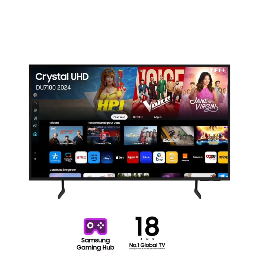 Samsung 75DU7100 – TV 75 Pouces Smart Android 4K UHD | Crystal UHD, HDMI, USB, Design Ultra Fin